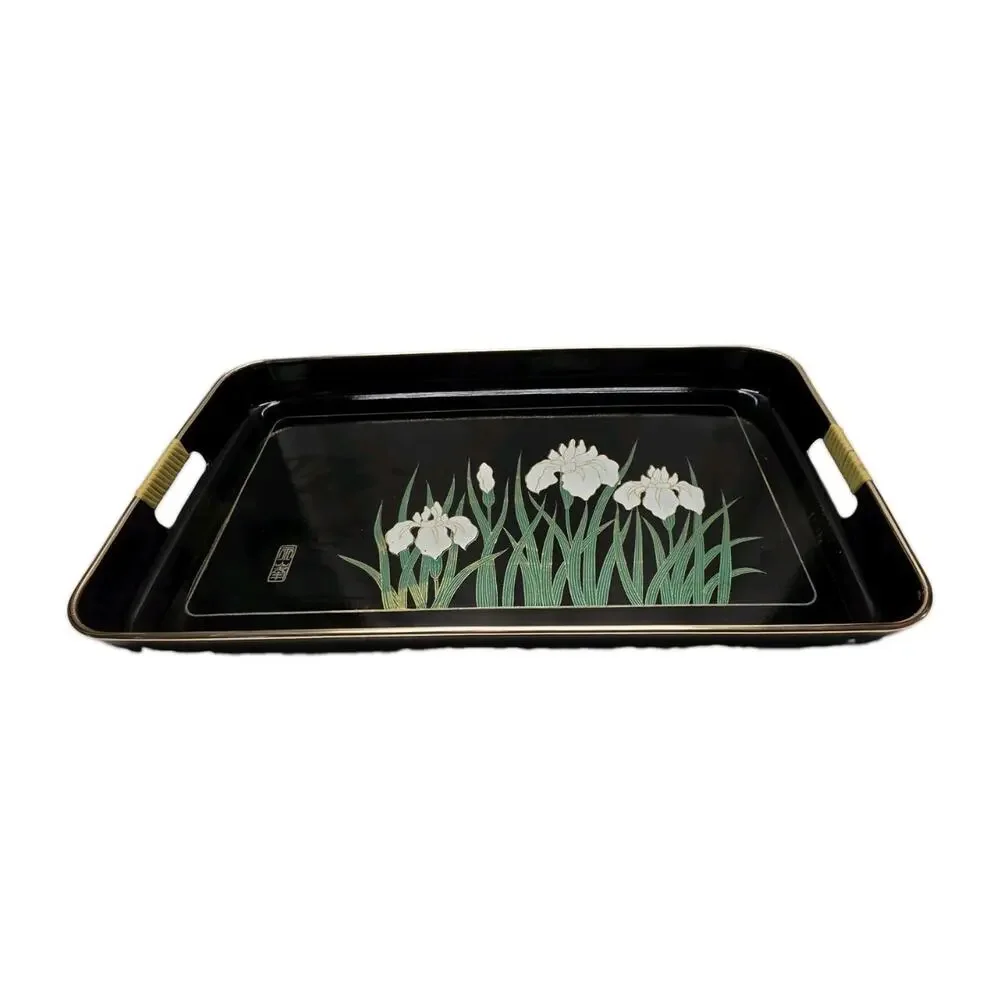 Vintage Handpainted Japanese Butterfly Tray With Handles 19x11